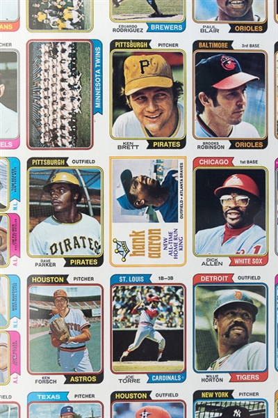 1974 Topps Baseball Uncut Sheet w. Hank Aaron