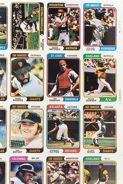 1974 Topps Baseball Uncut Sheet w. Hank Aaron