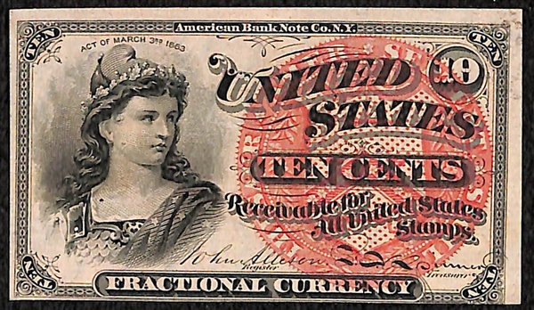 1863-1869 Lady Justice 10 Cent Fractional Currency