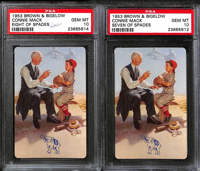 (6) 1953 Brown & Bigelow Connie Mack Playing Cards - Issued by Philadelphia A's Organization - All PSA 10 Gem Mint