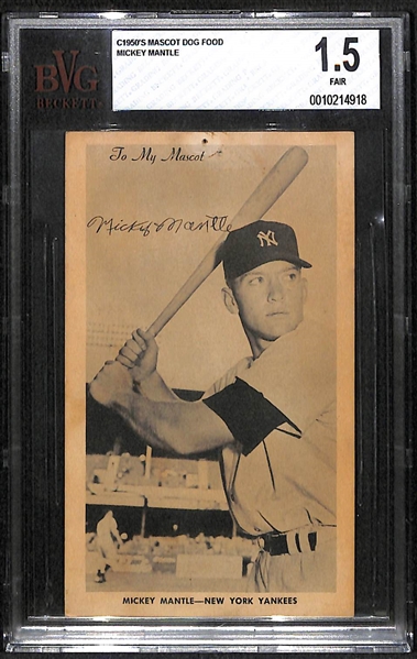 1950s Mascot Dog Food Mickey Mantle (The First Time This Card Has Come to Market!) - BVG 1.5