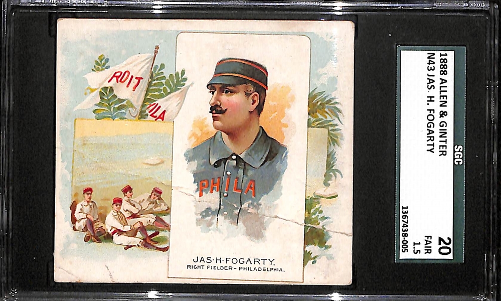 1888 Allen & Ginter N43 Jas H. (Jim) Fogarty SGC 20 (RARE FULL CARD) Philadelphia Quakers (Once Stole 102 Bases in One Season; Died at 27 Years Old)