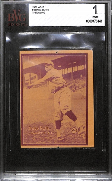 1931 W517 Babe Ruth #4 (Throwing) Graded BVG 1