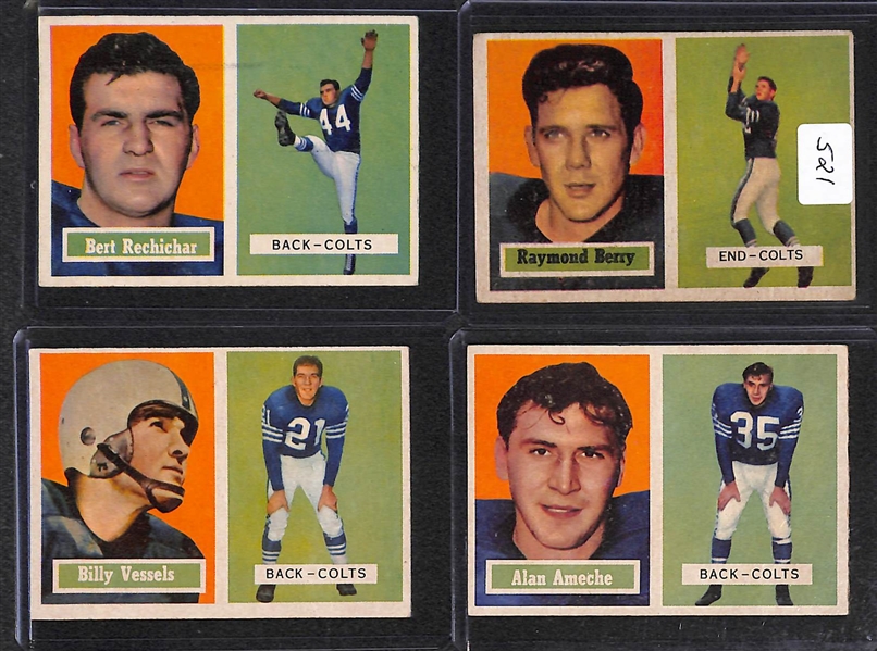 Lot of 11 - 1957 Topps Baltimore Colts Cards w. Raymond Berry Rookie Card