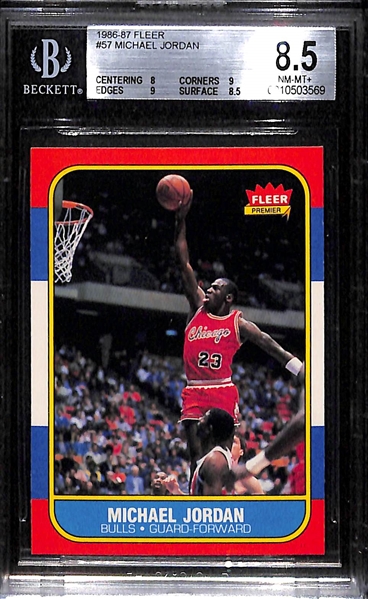 1986-87 Fleer Michael Jordan Rookie Card (#57) - Graded BGS 8.5 NM-Mint+
