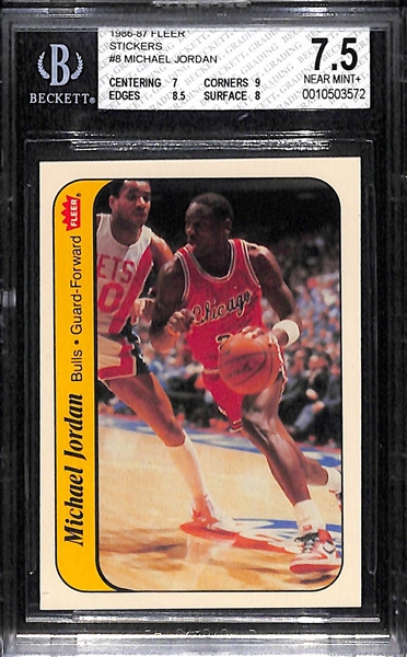 1986-87 Fleer Michael Jordan Rookie Sticker Graded BGS 7.5 NM+