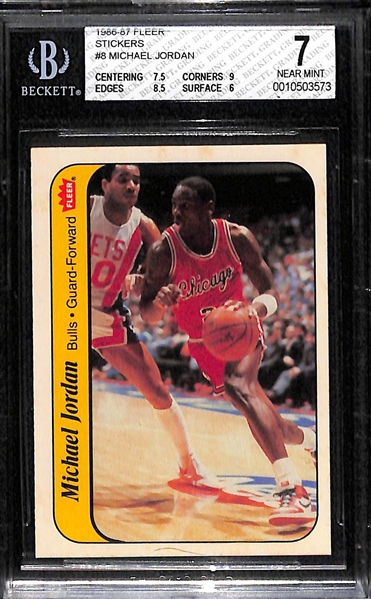 1986-87 Fleer Michael Jordan Rookie Sticker Graded BGS 7 NM