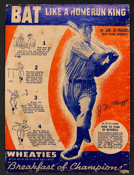 1937 Joe DiMaggio Wheaties Panel Card (RARE) Bat Like a Home Run King