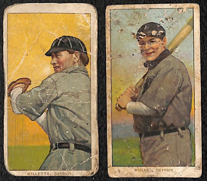 Lot of (2) 1909 T206 Polar Bear Detroit Tigers- George Mullin (with bat) and Ed Willitts (throwing)