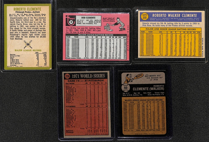 Lot of (5) Vintage Roberto Clemente Cards w/ 1963 Fleer