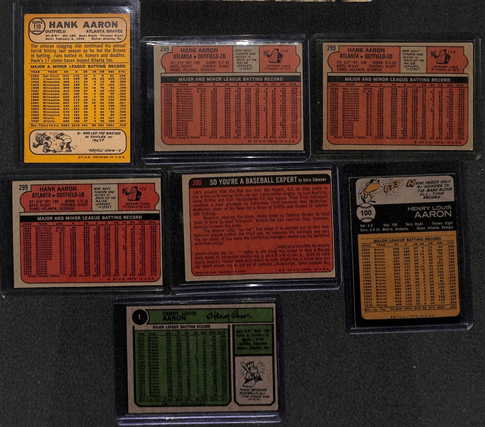 Lot of (7) Vintage Hank Aaron Cards w/ 1968 Topps