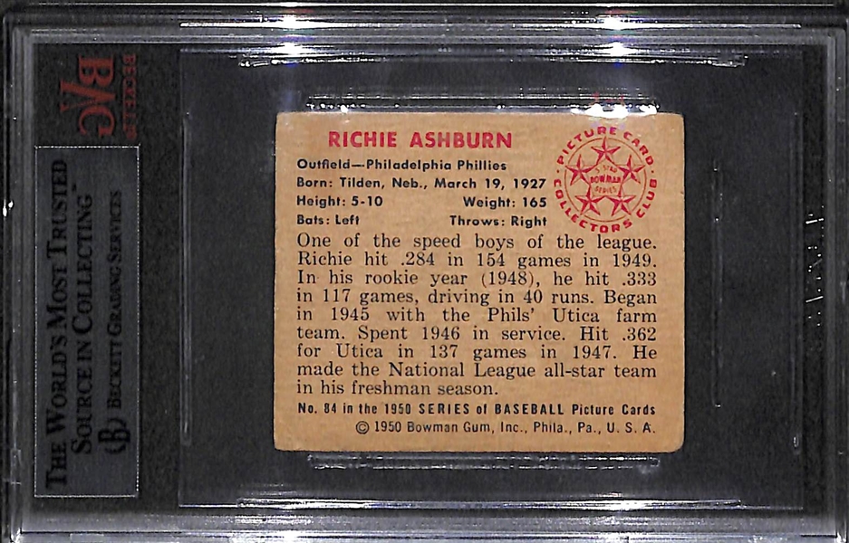 1950 Bowman Richie Ashburn Signed Card (HOF) - Rare Vintage Autographed Card!