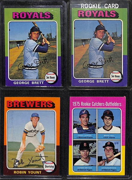 Lot of (4) 1975 Topps HOFer Rookie Cards w/ (2) Brett, Yount, and G. Carter