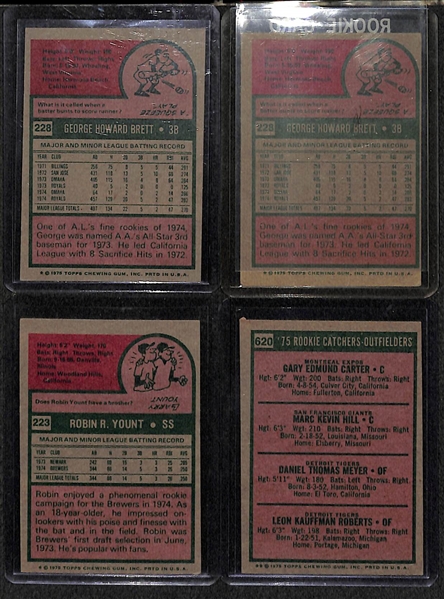 Lot of (4) 1975 Topps HOFer Rookie Cards w/ (2) Brett, Yount, and G. Carter