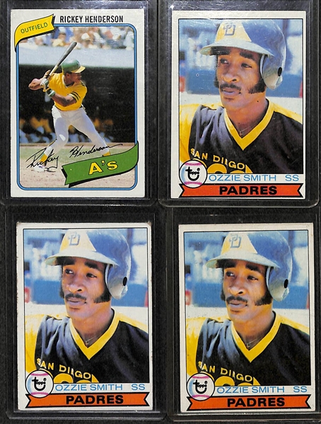 Rickey Henderson 1980 Rookie and (3) Ozzie Smith 1979 Rookies