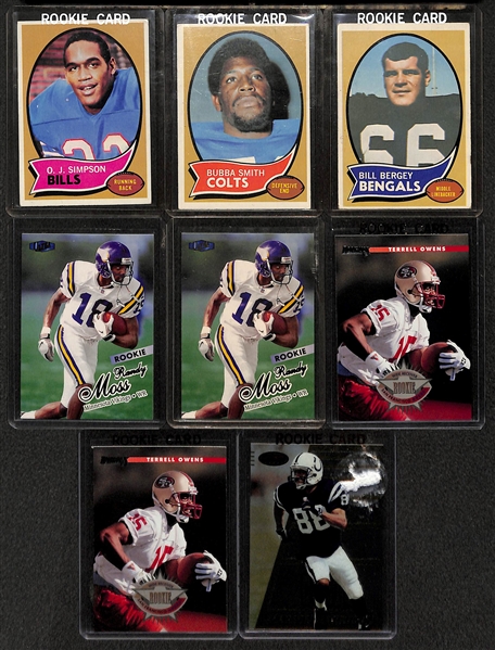 Lot of (8) Football Rookies w/ O.J. Simpson, Bubba Smith, B. Bergey, R. Moss, T. Owens, M. Harrison