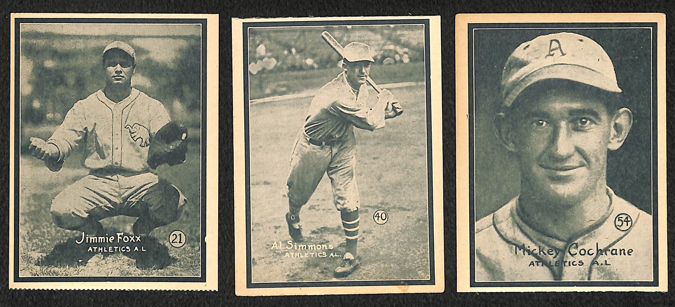 3 1931 W517 Baseball Cards w. Foxx - Simmons - Cochrane