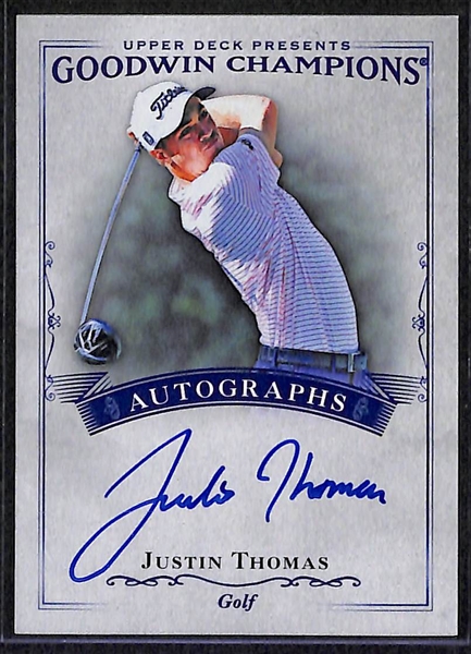 (2) Gold Cards - Justin Thomas 2016 Goodwin Champions Autograph and Jim Thorpe (Golfer) Signed Card