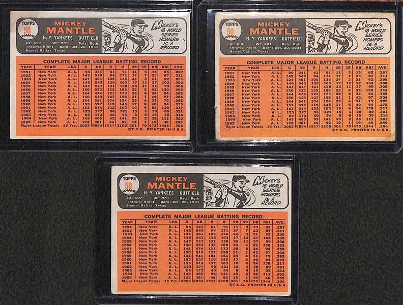 Lot Of 3 1966 Topps Mickey Mantle Cards
