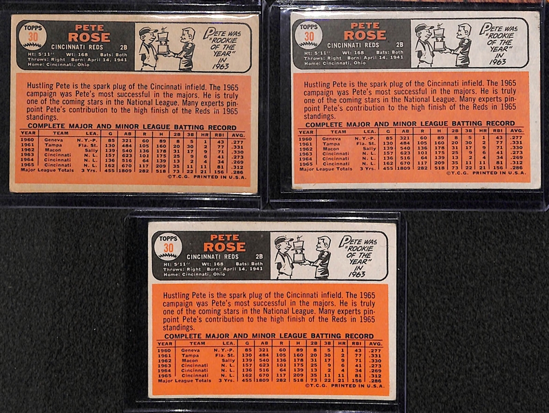 Lot Of 3 1966 Topps Pete Rose Cards