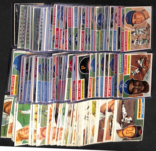 Lot of 125+ Assorted 1956 Topps Baseball Cards w. Roy Campanella