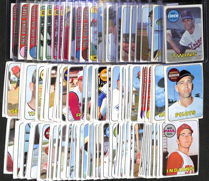 Lot of 150+ Assorted 1969 Topps Baseball Cards w. Rod Carew x2