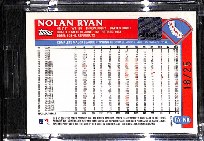 2003 Topps Chrome Retired Nolan Ryan SP Autograph Refractor Card /25