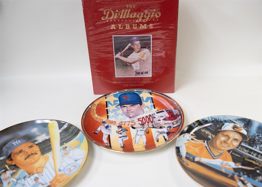 Lot of Baseball Memorabilia - Joe DiMaggio Albums (sealed) and (3) Collector Plates (N. Ryan, B. Robinson, D. Mattingly)