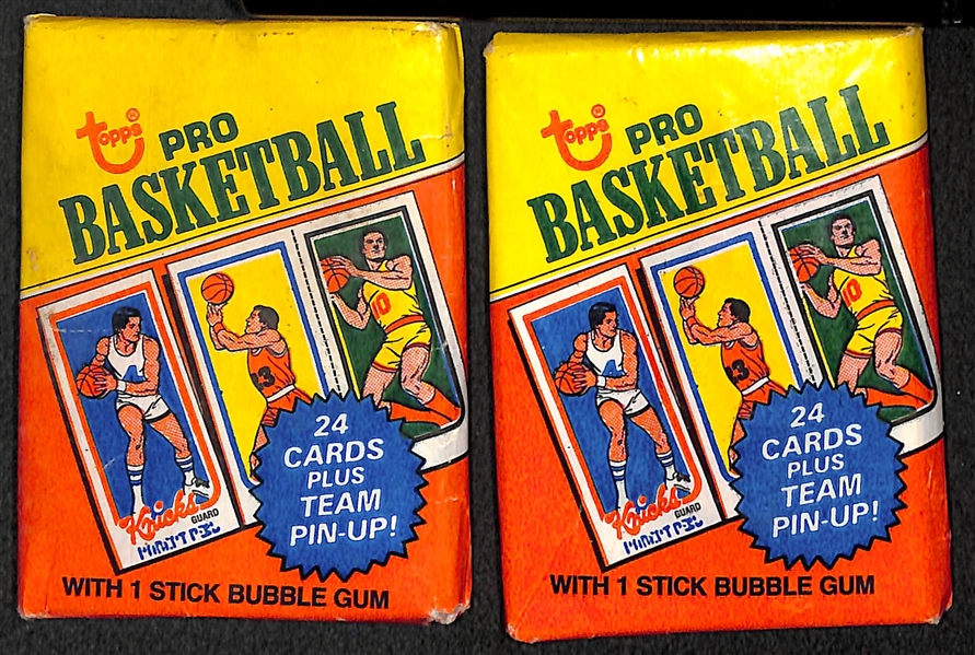 Lot of 2 Sealed 1980-1981 Topps Basketball Packs, and 70 Topps & Fleer Basketball Cards from 1974-74 & 1986-87