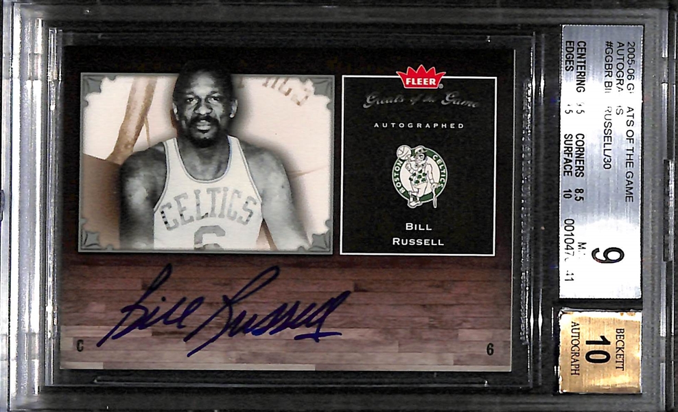 2005-06 Fleer Greats Of The Game Bill Russell SP Autograph Card Graded BGS 9 (w/ 10 Autograph Grade)