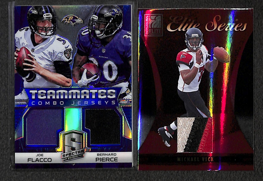 Lot Of 117 Football Relic Cards w. Flacco & Vick