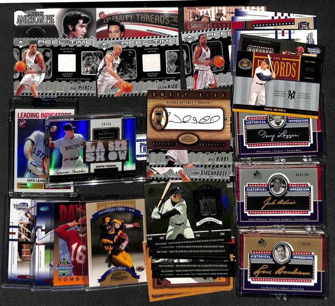 Lot Of 38 Mixed Sports Autos/Relics/Numbered Cards w. Elvis Relic & Jim Ringo Cut