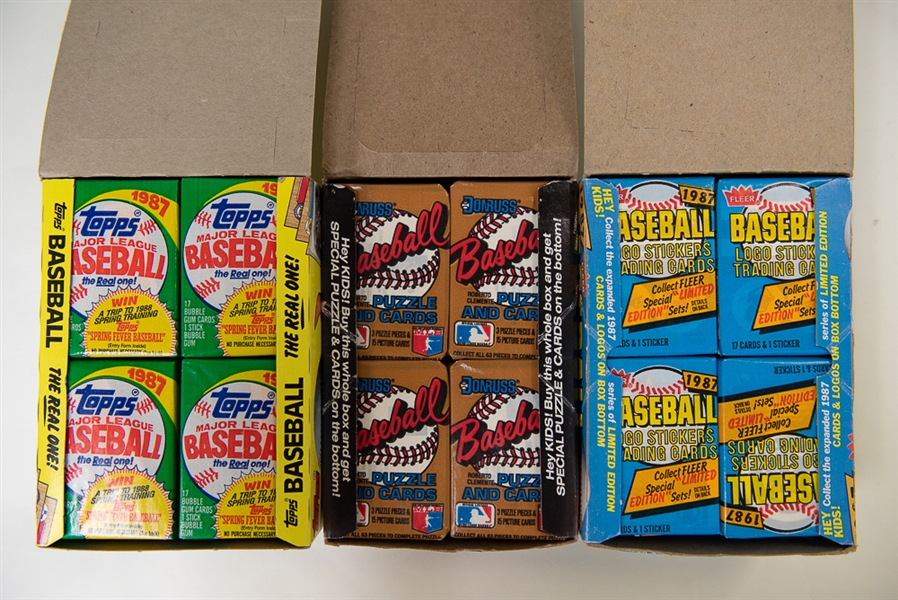 Lot of 3 - 1987 Baseball Sealed Wax Boxes - Topps, Fleer, Donruss