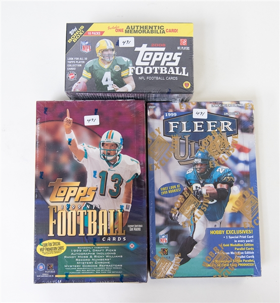 Lot of 3 Football Sealed Wax Boxes - 1999 Topps Football, 1999 Fleer Ultra Football, 2008 Topps Football