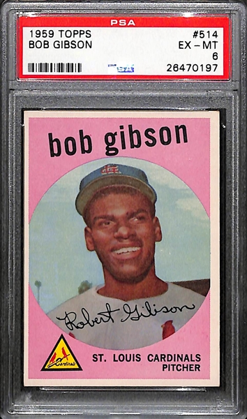 1959 Topps Bob Gibson Rookie Card Graded PSA 6 (EX-Mint)