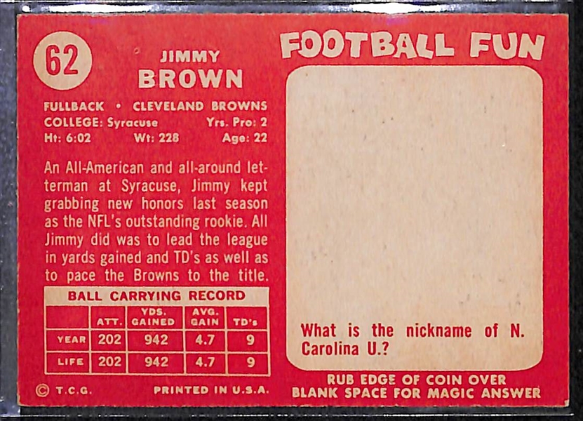 Lot of 62 Different 1958 Topps Football Cards w. Jim Brown RC BVG 5.0