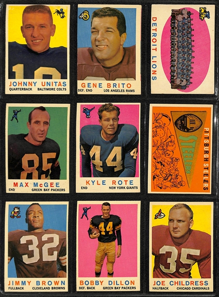 Lot of 70 Different 1959 Topps Football Cards w. Unitas