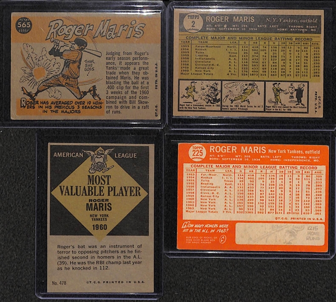 Lot of (4) Roger Maris Topps Cards From 1960-1964