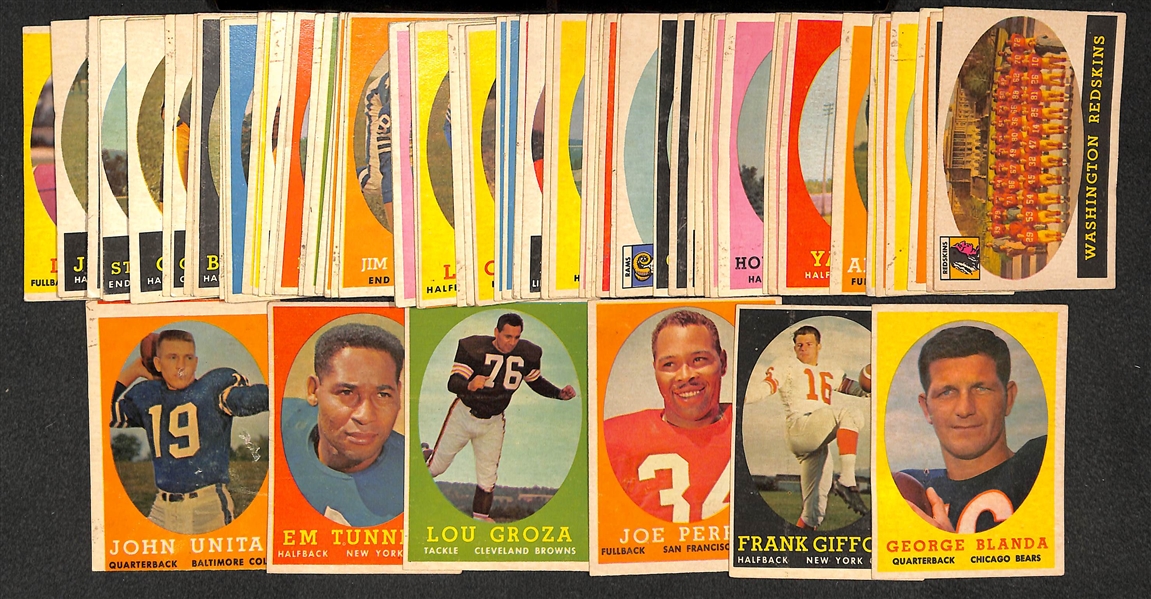 Lot of 80 Assorted 1958 Topps Football Cards w. Blanda & Gifford