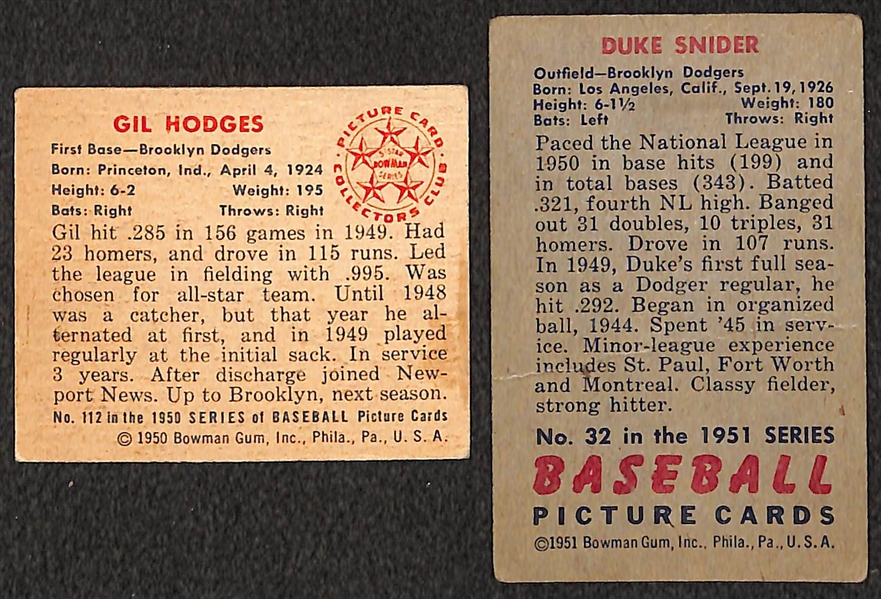 1950 Bowman Gil Hodges & 1951 Bowman Duke Snider