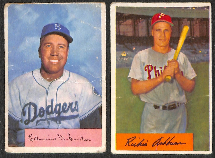 Lot of 4 - 1954 Bowman Baseball Cards w. Berra, Campanella, Snider, & Ashburn
