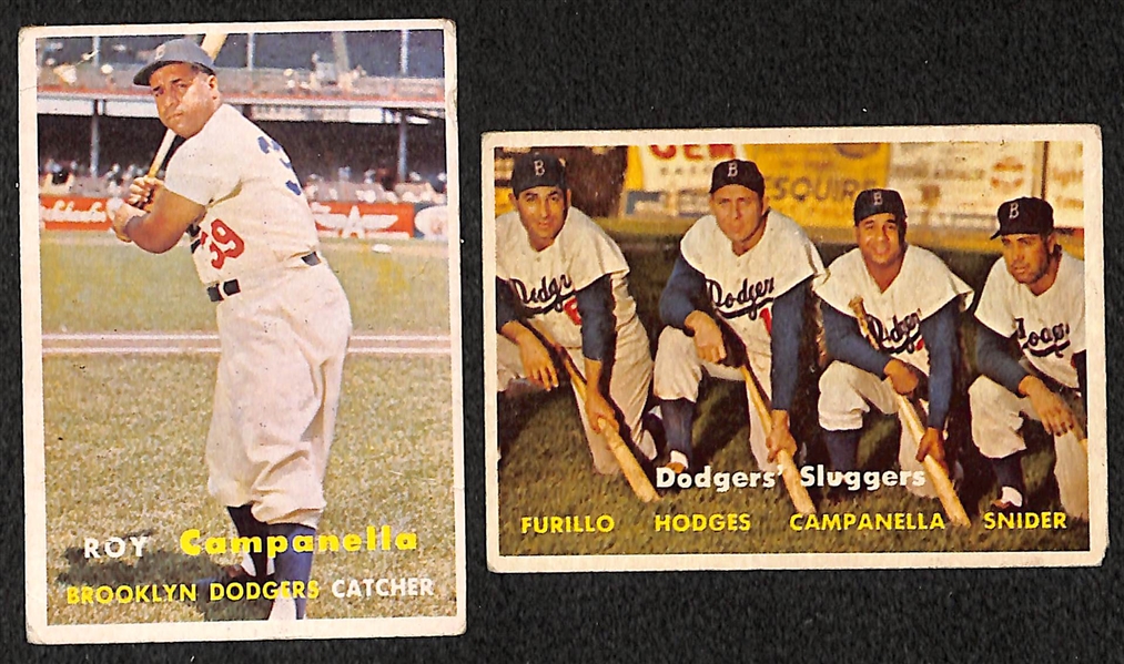 Lot of 2 - 1957 Topps Baseball Roy Campanella & Dodgers Sluggers Baseball Cards