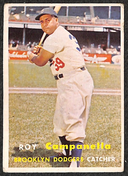 Lot of 2 - 1957 Topps Baseball Roy Campanella & Dodgers Sluggers Baseball Cards