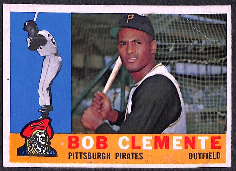 Lot of 2 - 1960 Topps Baseball Cards - Mickey Mantle & Roberto Clemente