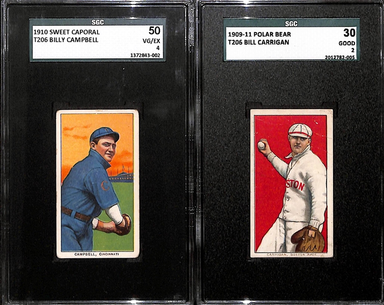 Lot of 2 - 1909-11 T206 Cards - Bill Carrigan & Billy Campbell - SGC
