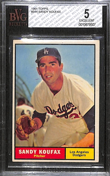 Lot of (3) Graded 1961 Topps Sandy Koufax Cards (BVG 5.5, BVG 5, and BVG 4.5)