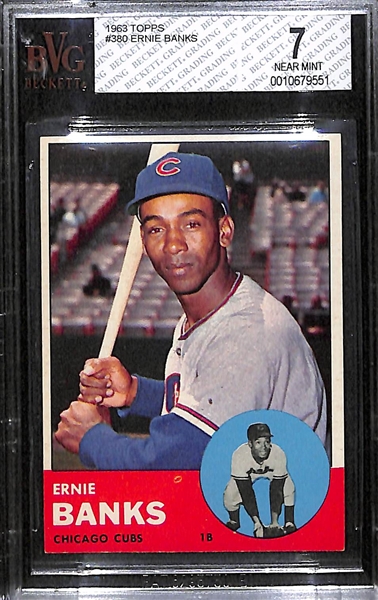 1963 Topps Ernie Banks Graded BVG 7 (Nice Quality Unlisted Error Card!)