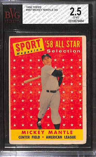 Lot of 2 - 1958 Topps Mickey Mantle All Star Cards - Both BVG 2.5