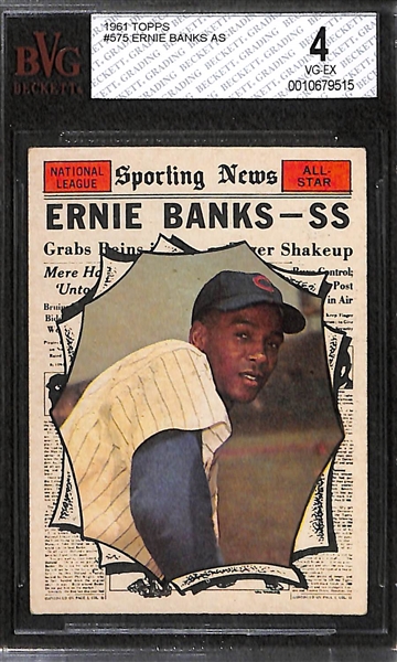 Lot of 2 - 1961 Topps Baseball Cards - Hank Aaron AS & Ernie Banks AS - BVG 5 & 4
