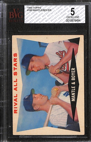 Lot of 3 - 1960-61 Topps Baseball Cards w. Mickey Mantle - BVG 5 & 4.5